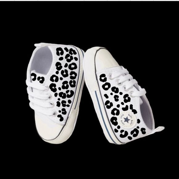 Other - Infant baby girl shoes, walker, cute custom design, white w/ black leopard print